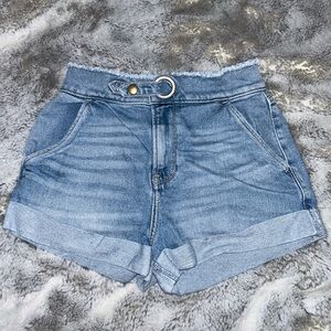 denim shorts with belt buckle detail